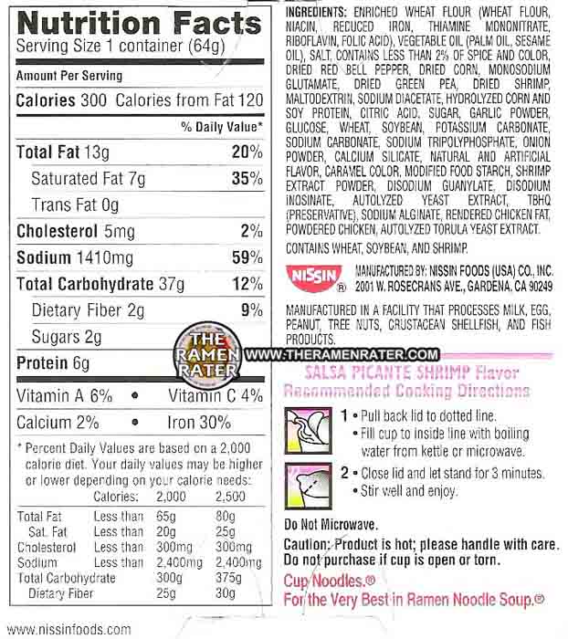 Nissan cup noodles nutrition information #1