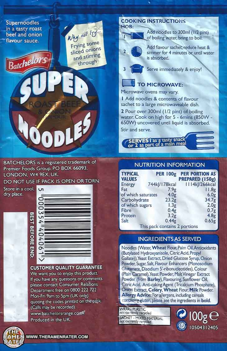 1286 Batchelors Super Noodles Roast Beef & Onion Flavour The Ramen