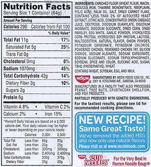 cup chicken noodles ramen soup flavor nissin noodle 2239 nutrition label recipe ingredients