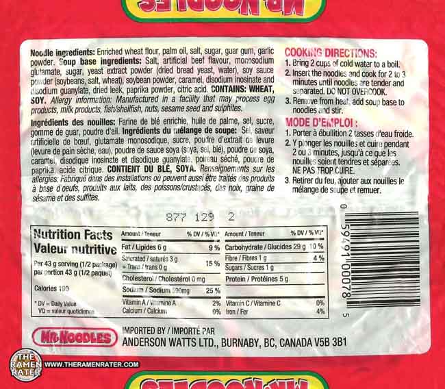 mr noodles nutrition