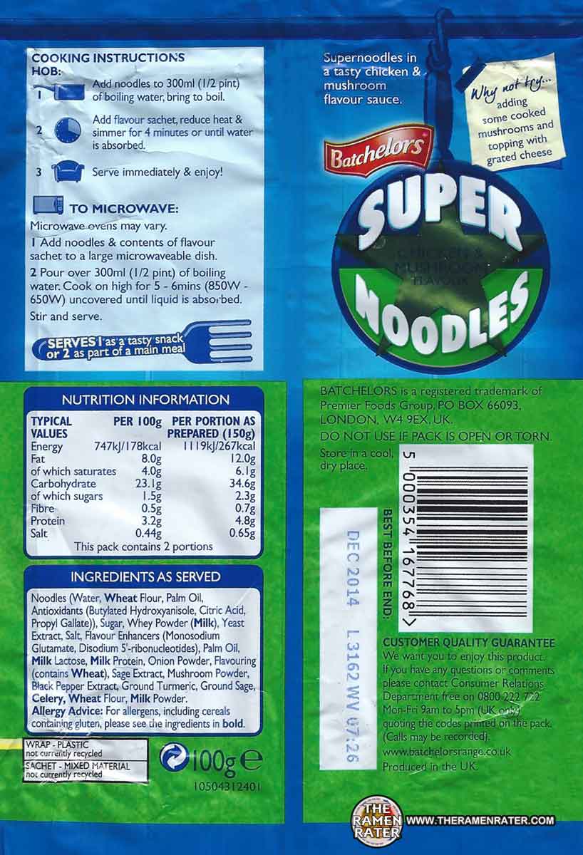 #1209: Batchelors Super Noodles Chicken & Mushroom Flavour - The Ramen