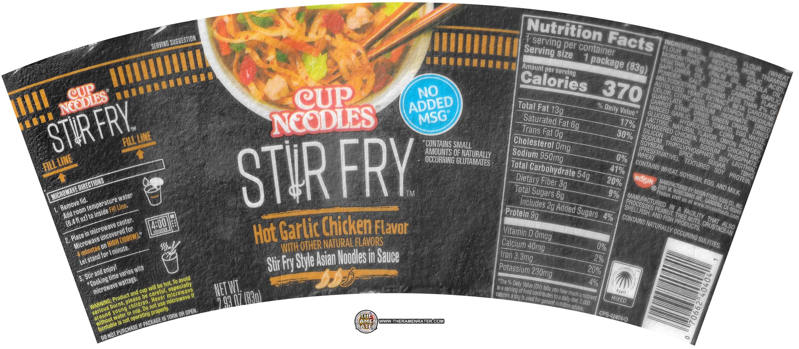 Cup Noodles Stir Fry Hot Garlic Chicken - Nissin Food