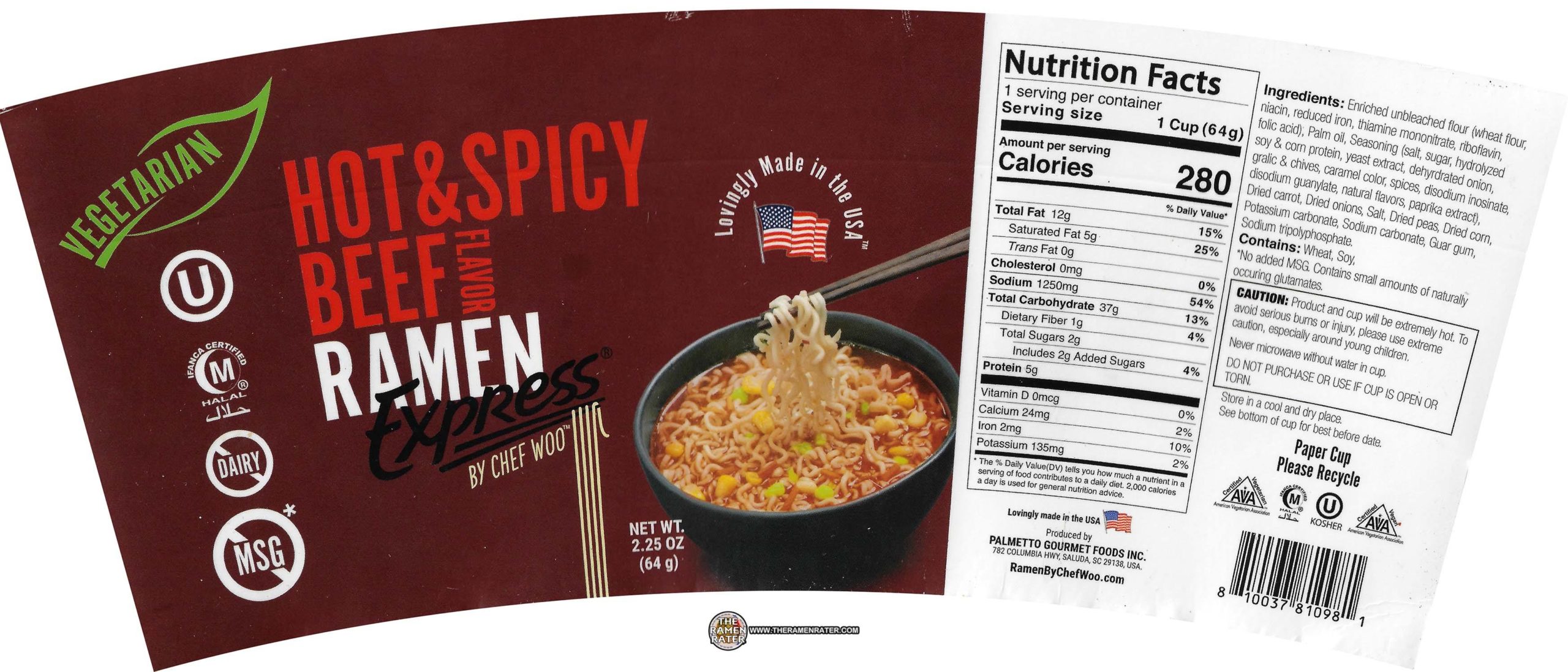 Ramen Express By Chef Woo Hot & Spicy Beef Flavor - United States.